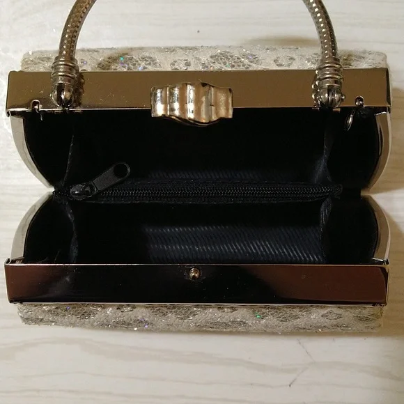 Wedding/Prom Clutch Bag with Corded White Lace, Rhinestones & Iridescent Sequins - Picture 7 of 8